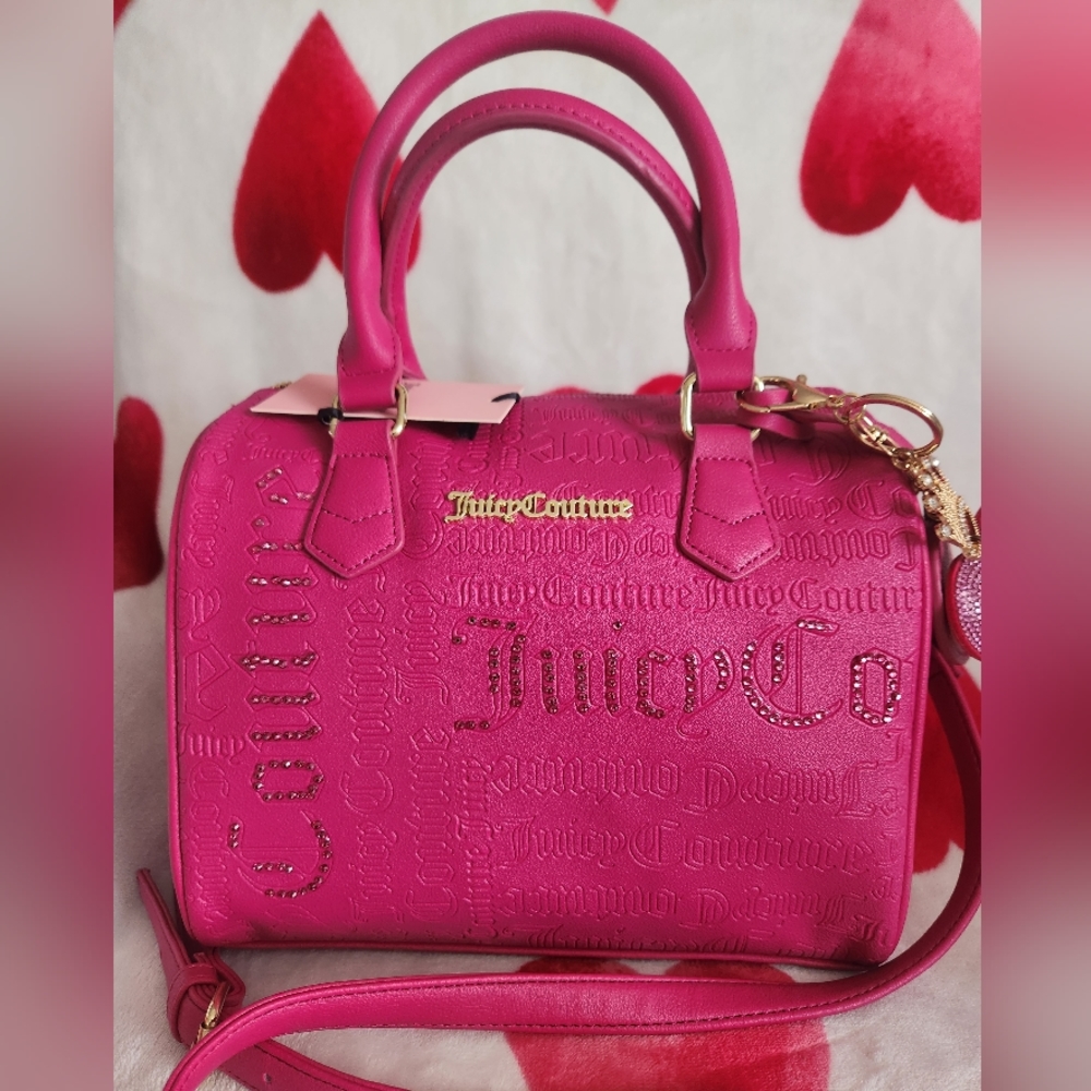 Juicy Couture Rhinestone Debossed Logo Speedy Satchel-Raspberry